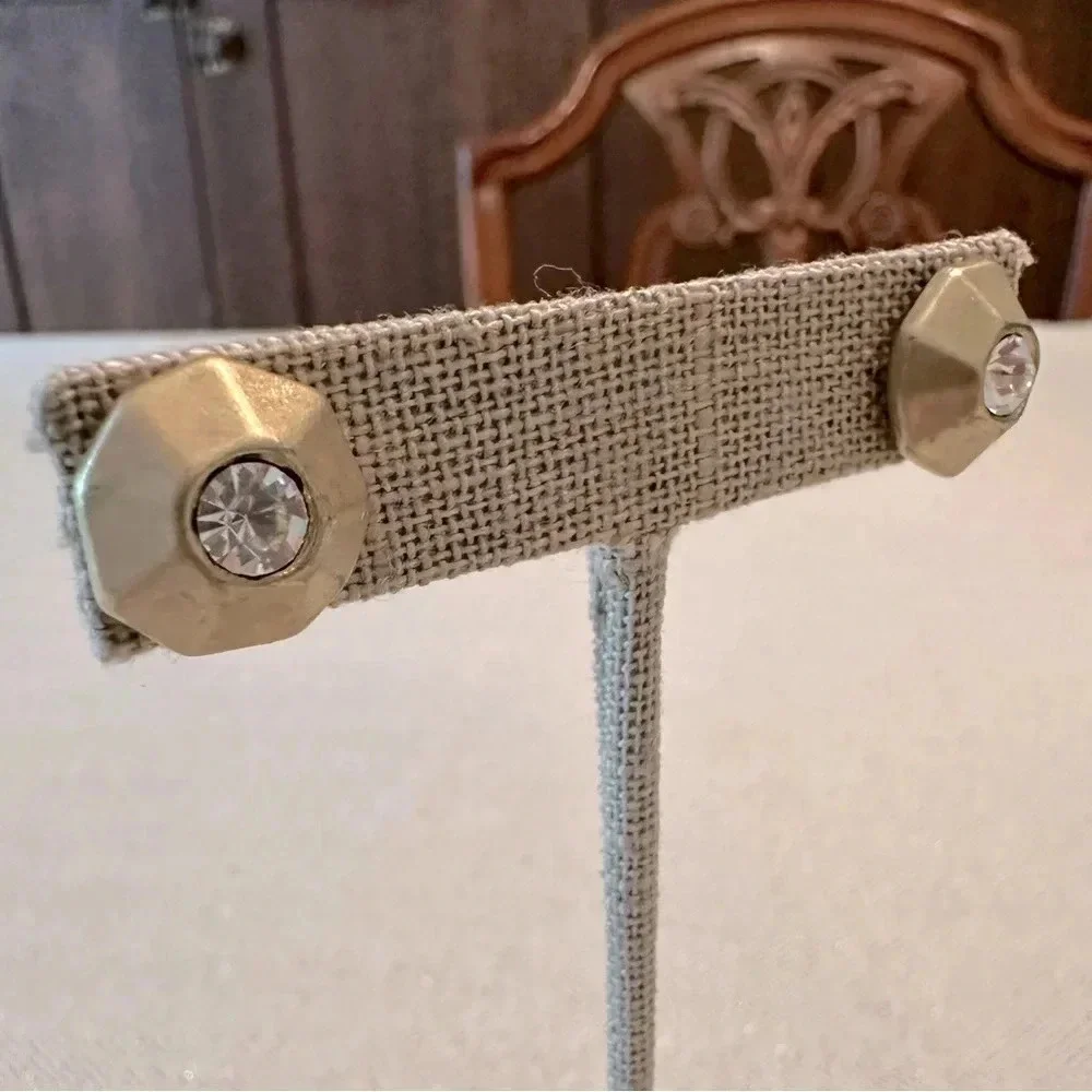 Matte Gold and Crystal Rhinestone Statement Stud Earring Lia Sophia Boho Look - Picture 4 of 9